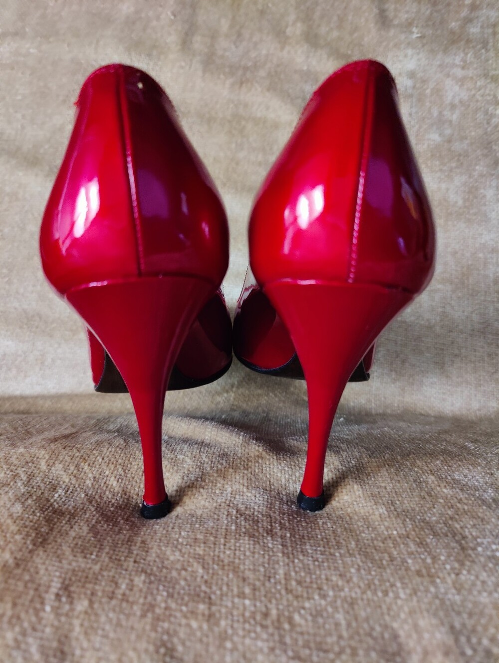 Stuart Weitzman Red Patent Peep-Toe Heels, Size 9 - Picture 6 of 14
